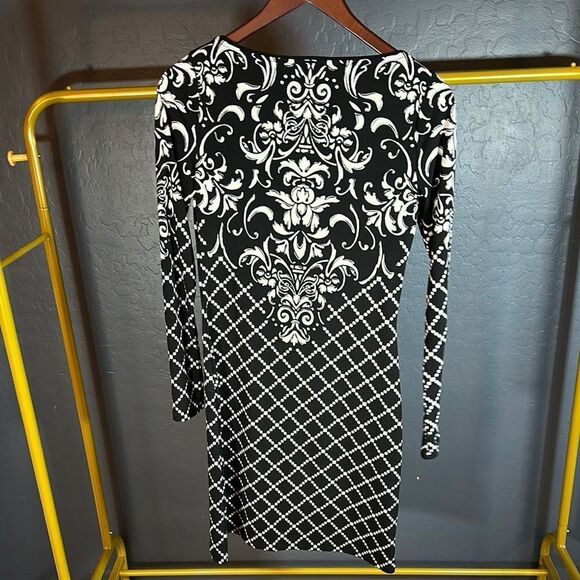 White House Black Market Black and White Sheath Dress Long Sleeve - Picture 3 of 3